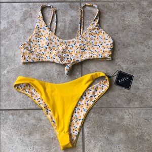 Zaful yellow flower bathing suit, size M